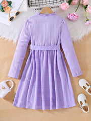 Girls Retro Princess Dress Midi Length Long Sleeve Casual Dress