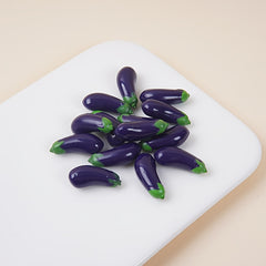 5 Mini Eggplant Models w/Green Stems Realistic Purple & Green Vegetable Accents