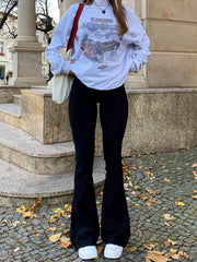 Sexy High Waist Flared Leg Pants Solid Long Length