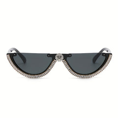 Y2K Semi Rimless Sunglasses Zircon Decorative Glasses
