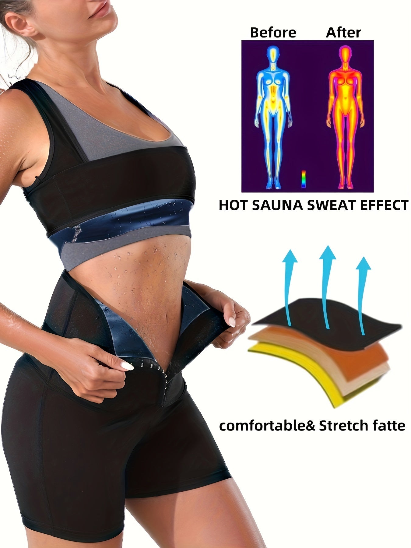 Sleeveless Body Shaper Sauna Sweat Top & Fitness Tummy Control Shorts Suit