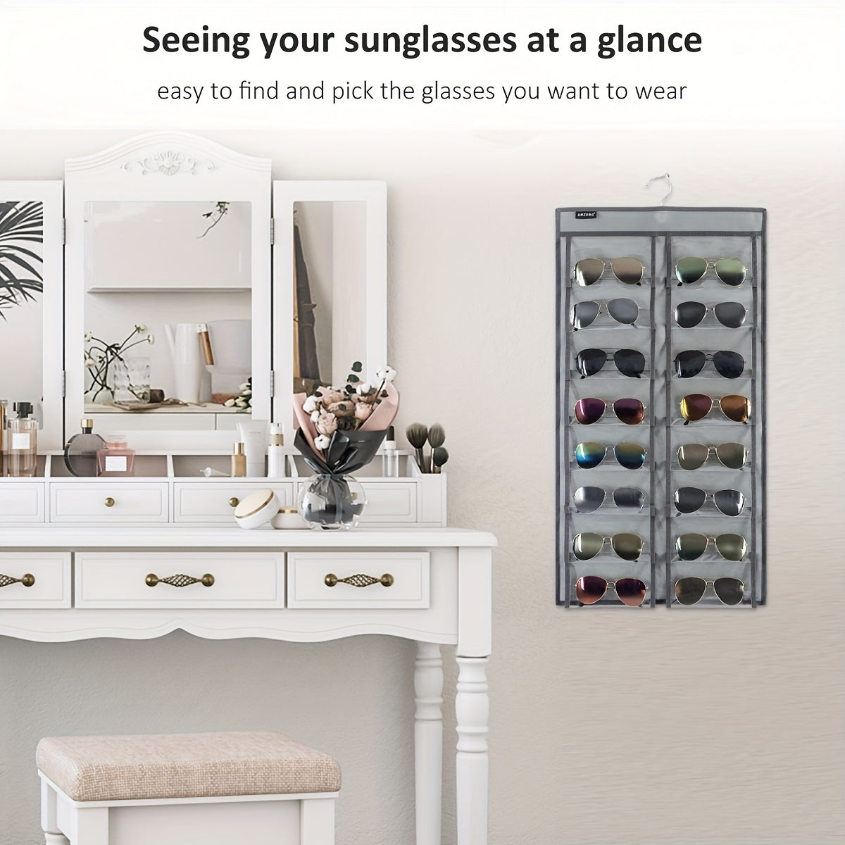 Dual Sided Hanging Sunglasses Organizer Wall Eyeglass Holder Sunglass Rack