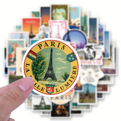 60pcs Paris City Travel Stickers Gouache Style Waterproof Adventure Stickers
