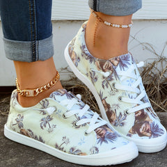 Coconut Tree Print Canvas Shoes Low Top Lace Up Round Toe Casual Shoes