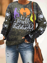 Halloween Graphic Print Sweatshirt Casual Crew Neck Long Sleeve Sweatshirt