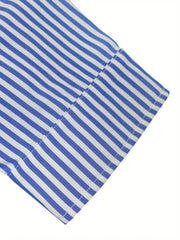Nautical Stripe Print Button Up Long Sleeve Blouse