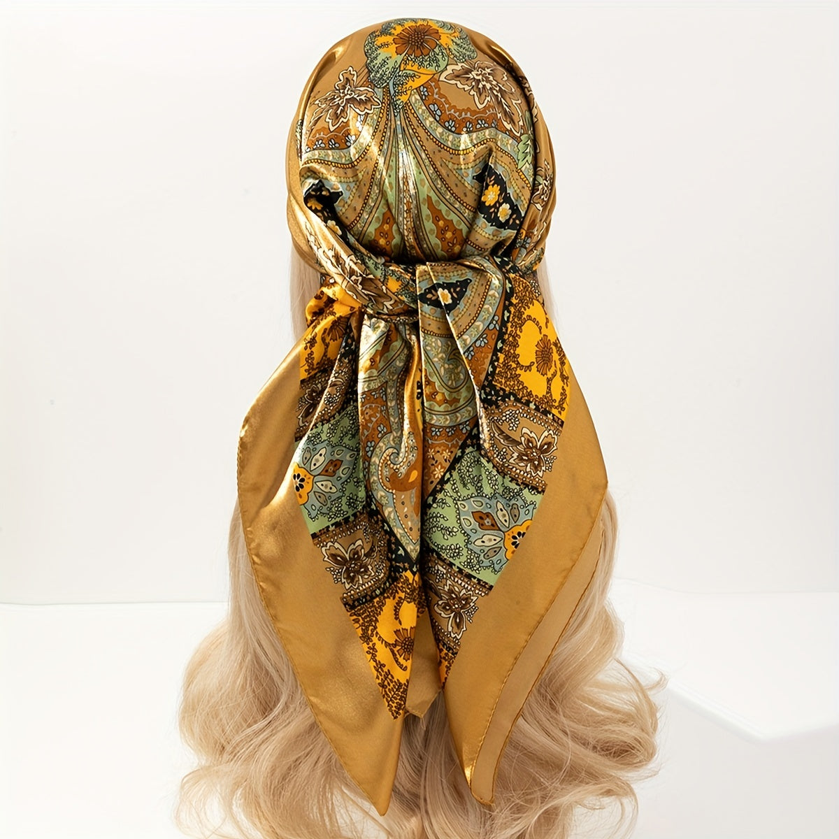 Paisley Print Big Square Scarf Golden Classic Shawl Bandana Women Head Wrap