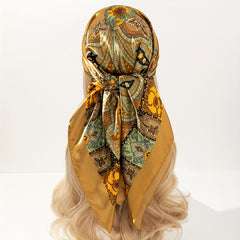 Paisley Print Big Square Scarf Golden Classic Shawl Bandana Women Head Wrap