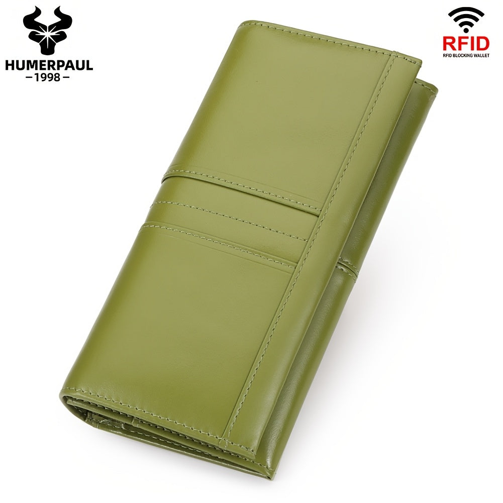 Women's Classic Bi-fold Wallet Top Grain Leather RFID Blocking