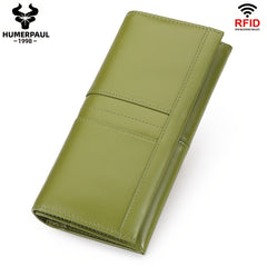 Women's Classic Bi-fold Wallet Top Grain Leather RFID Blocking