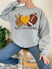 Peace Love Football Print Loose Sweatshirt