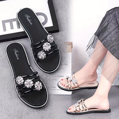 Rhinestone Flat Slides Open Toe Non Slip Shoes
