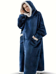 Plush Hooded Lounge Robe Warm & Comfy Long Sleeve Robe Women's Loungewear