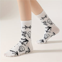 4 Pairs Cartoon Print Socks Halloween Mid Tube Women's Stockings