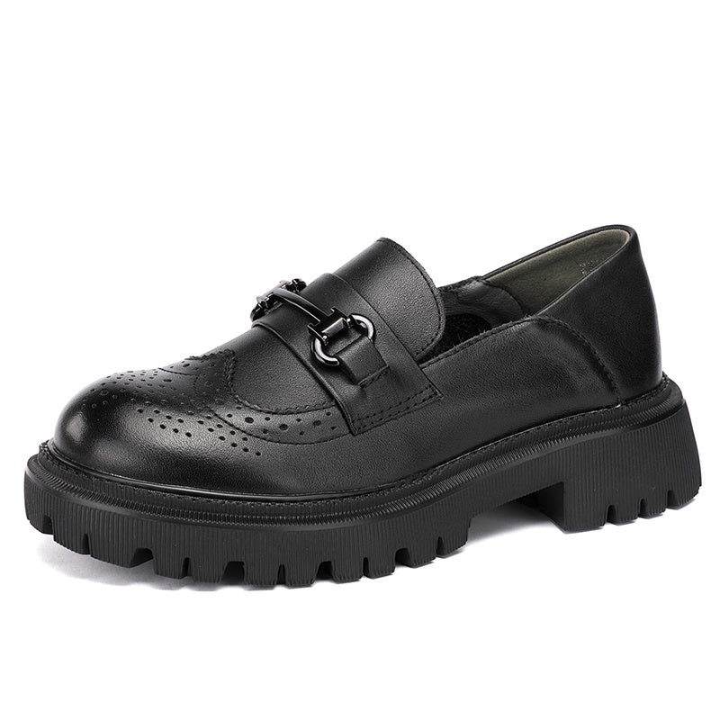 Women's Platform Loafer Shoes Slip On with Metal Buckle