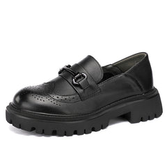 Women's Platform Loafer Shoes Slip On with Metal Buckle