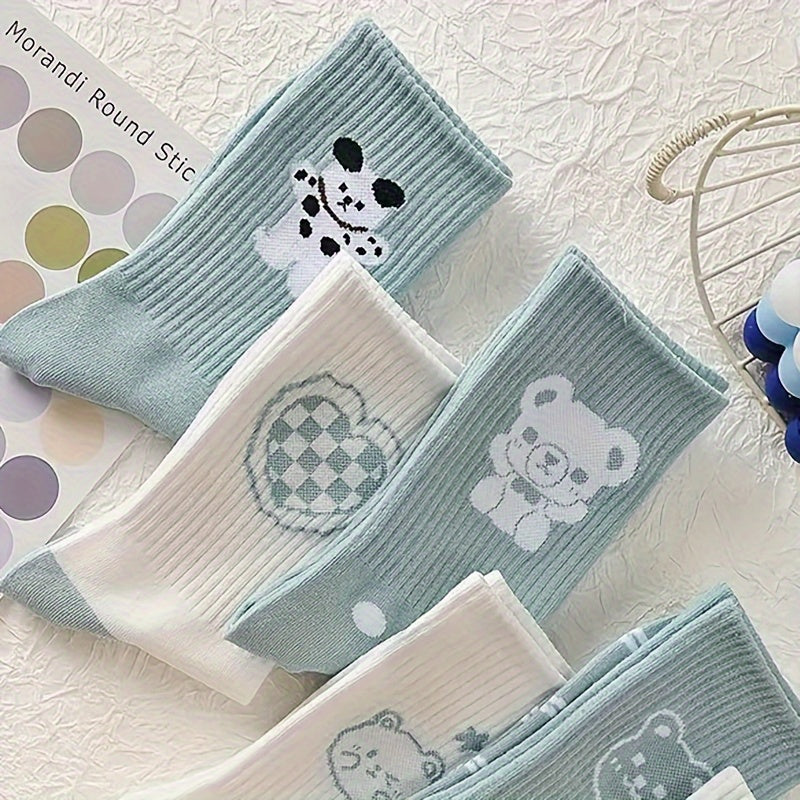 5 Pairs Cute Bear Print Socks for Women