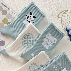 5 Pairs Cute Bear Print Socks for Women