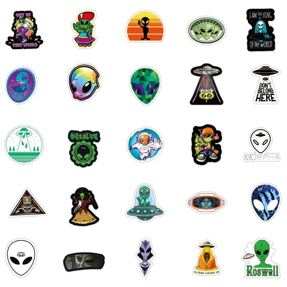 50pcs Alien Waterproof Sticker Pack for Laptop Phone Luggage Guitar