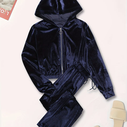 Velvet Zip Up Hoodie & Pants Set