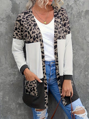 Leopard Print Open Front Cardigan with Pockets