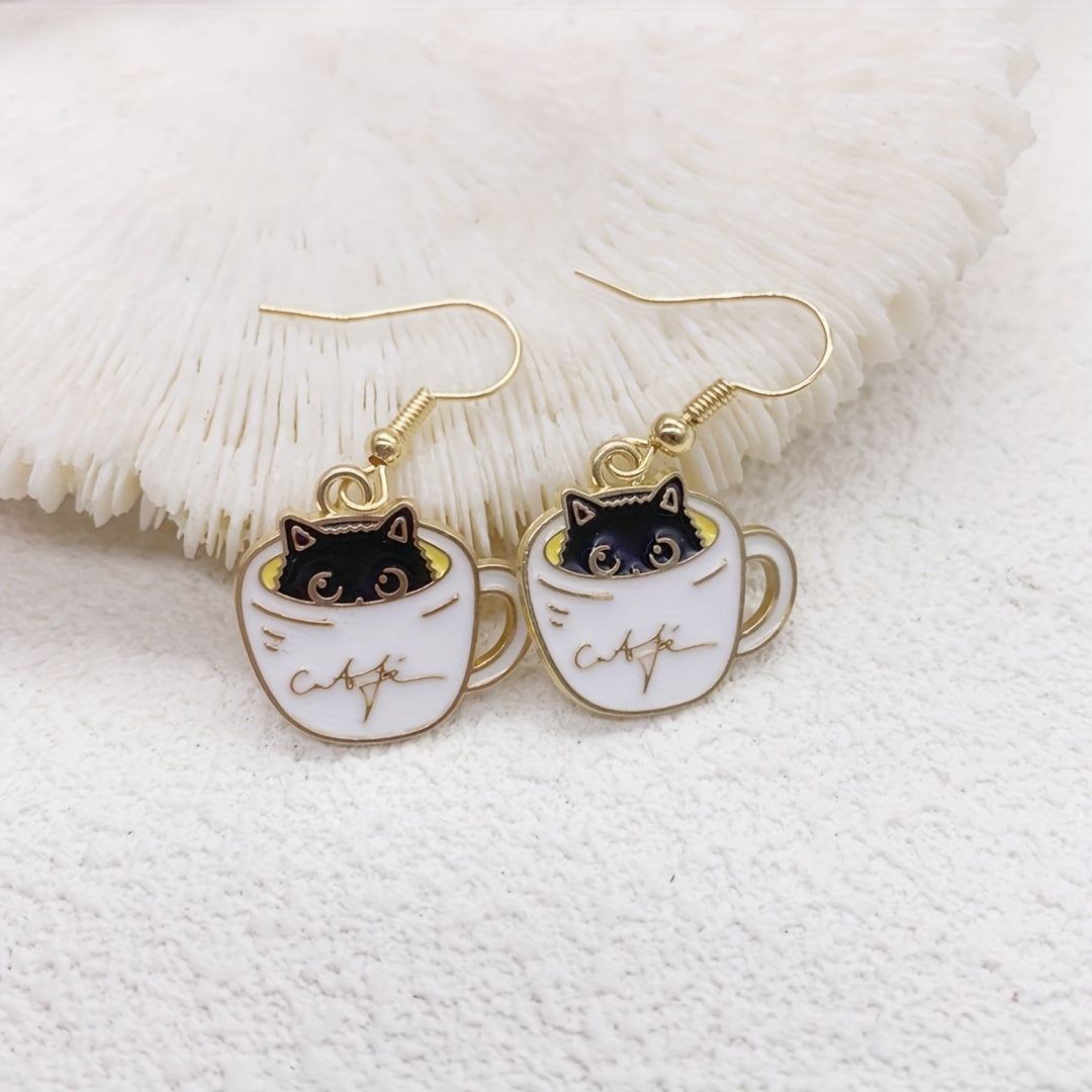 Cat Earrings For Women Creative Coffee Cup - Perfect Christmas Gift