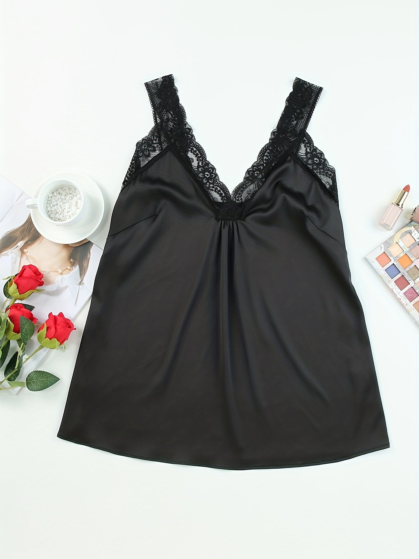 Lace Ruched Top V Neck Sleeveless Summer Top