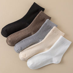 Ribbed Solid Socks Comfortable & Breathable Mid Tube Socks Women