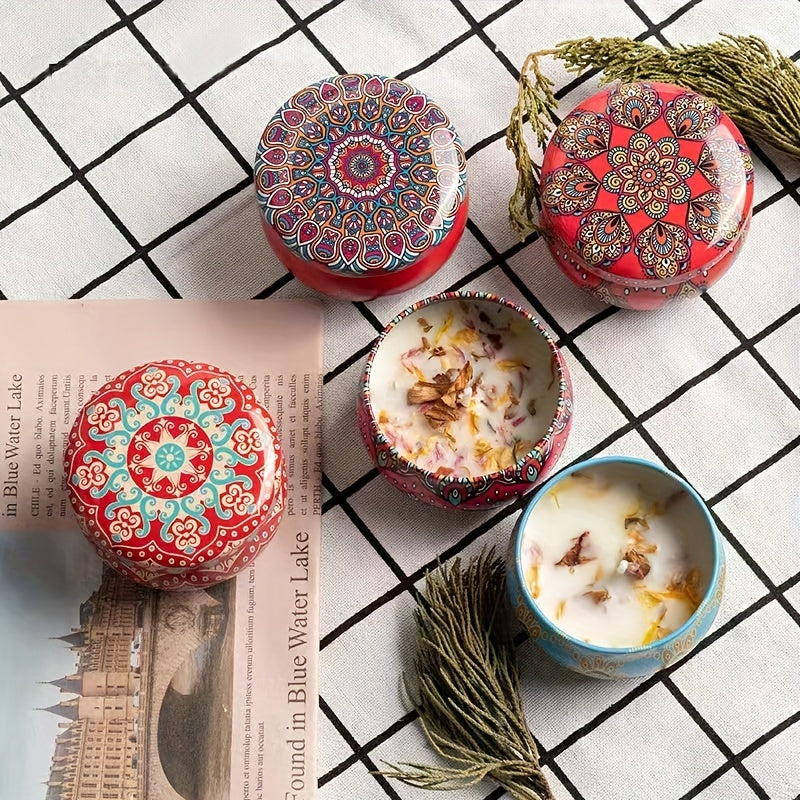 Bohemian Dried Flower Scented Candles Tin Can Fragrant for Bedrooms