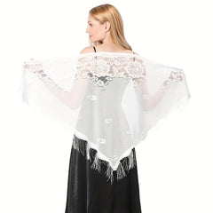 Lace Hollow Tassel Shawl Women Windproof Scarf Triangle Shawl