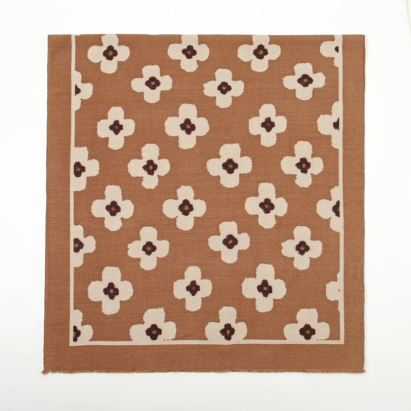 Flower Print Warm Scarf Frayed Trim Cashmere Shawl Windproof
