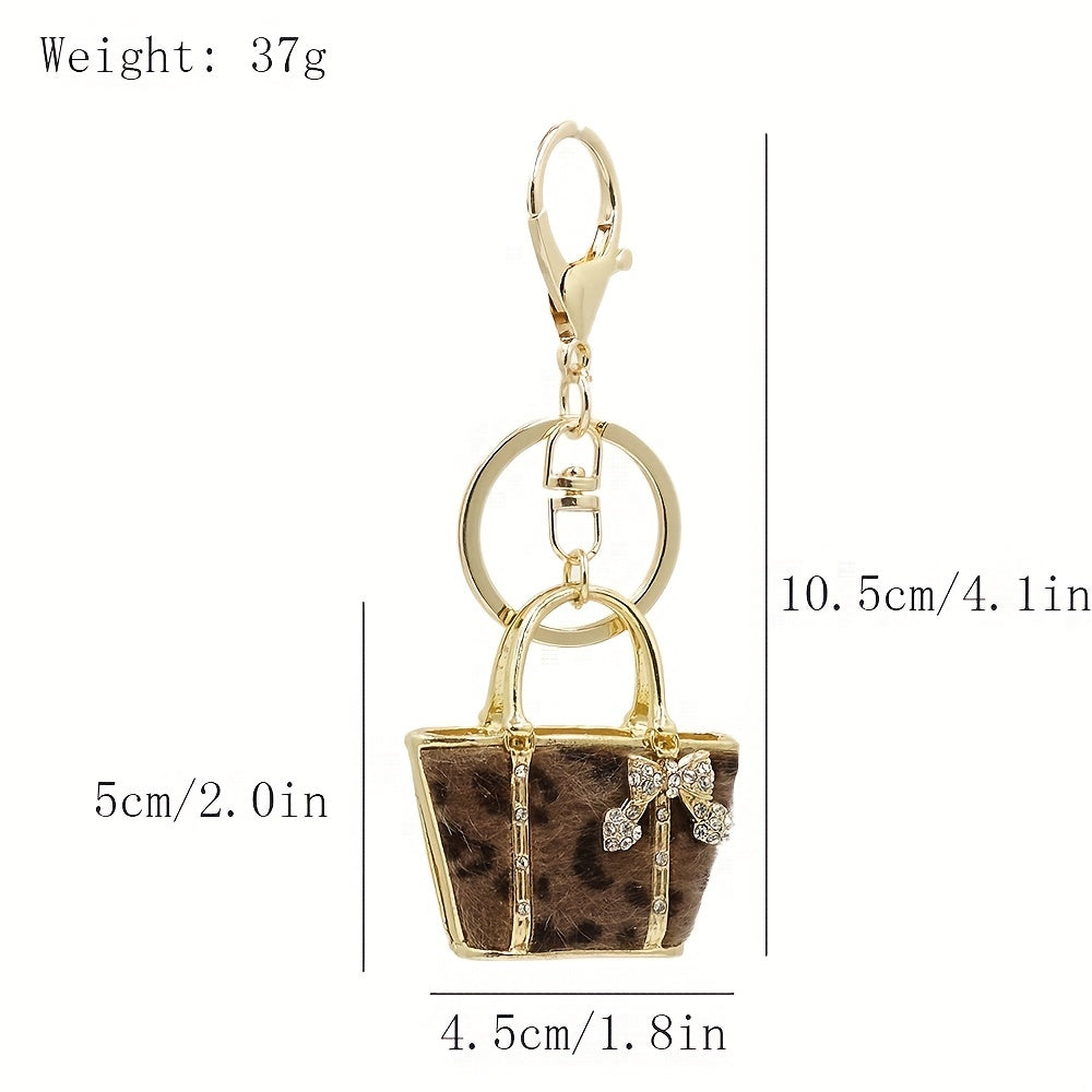 Leopard Bag Keychain Rhinestone Key Ring Purse Accessory