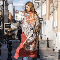 Vintage Sheer Wool Print Shawl Winter Warm Scarf