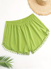 Boho Shorts Women's Plus Pompom Trim Stretch Shorts