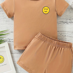 Toddler Smile Print Tee Top Shorts Set
