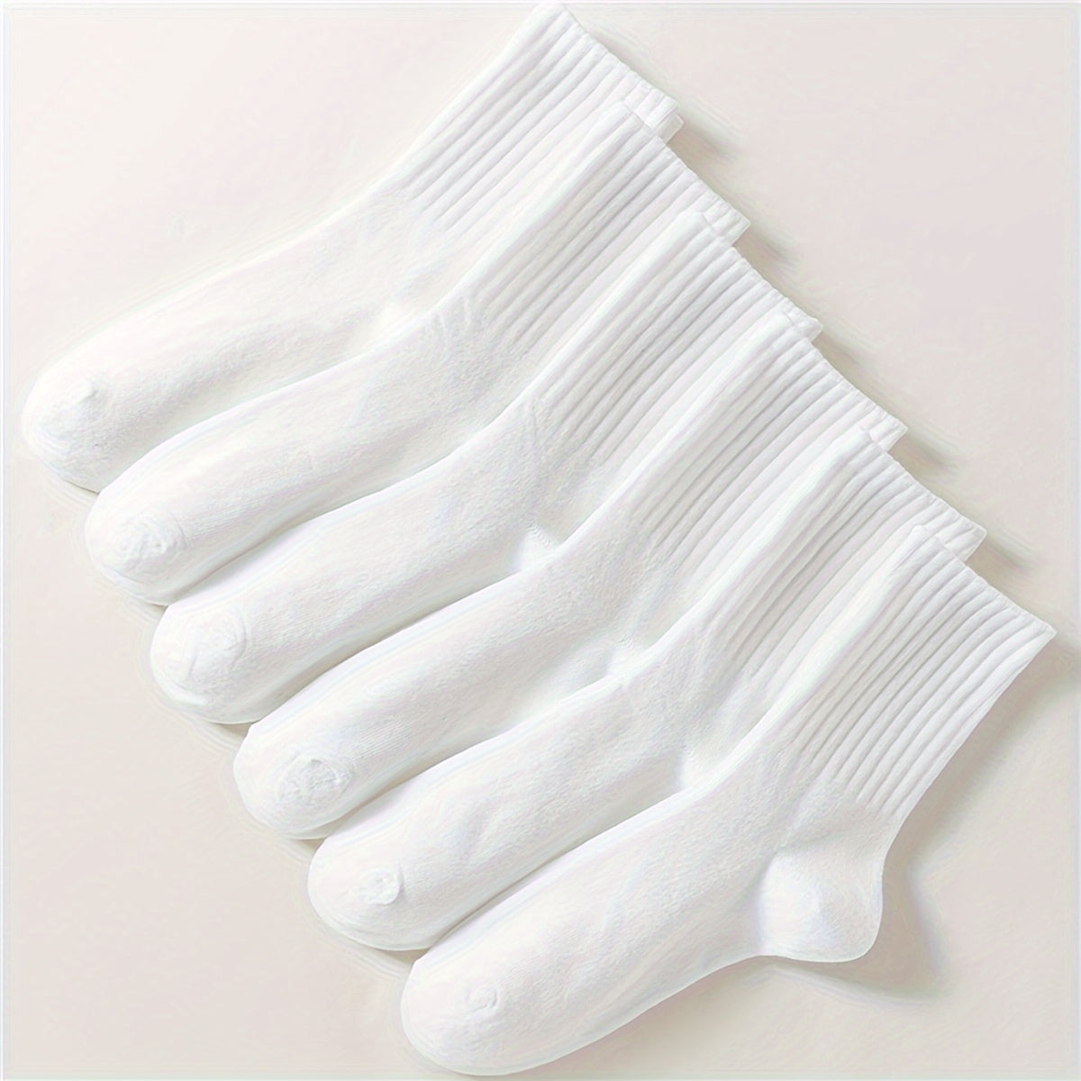 6 Pairs Solid Crew Socks for Women