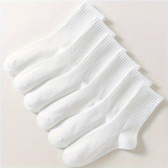 6 Pairs Solid Crew Socks for Women