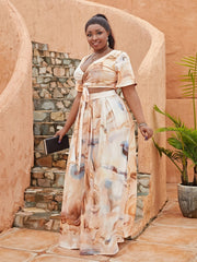 Tie Dye Crop Top & Maxi Skirt Set Women's Plus 2pcs Outfit