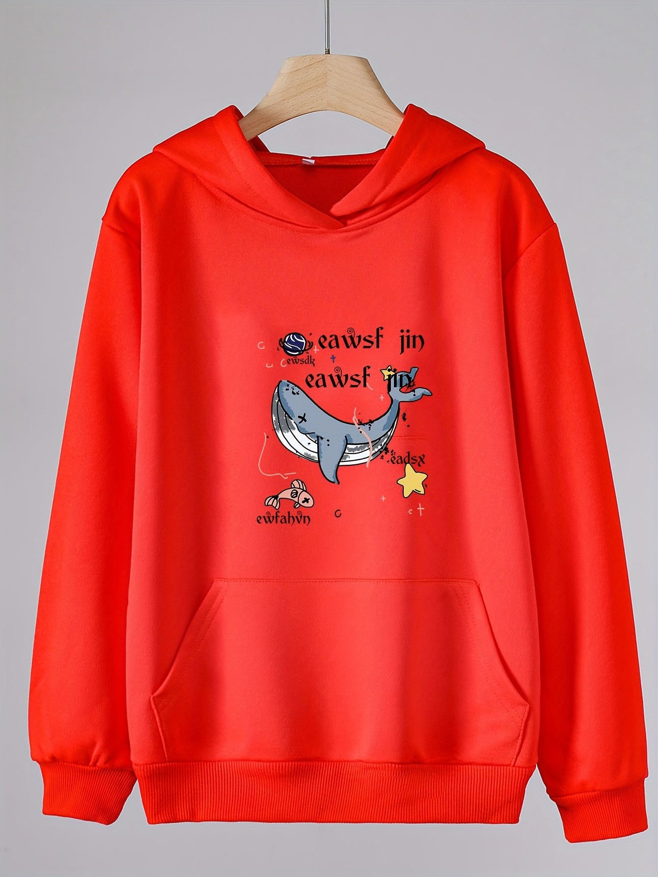 Girls Cartoon Whale Long Sleeve Hooded Sweatshirt