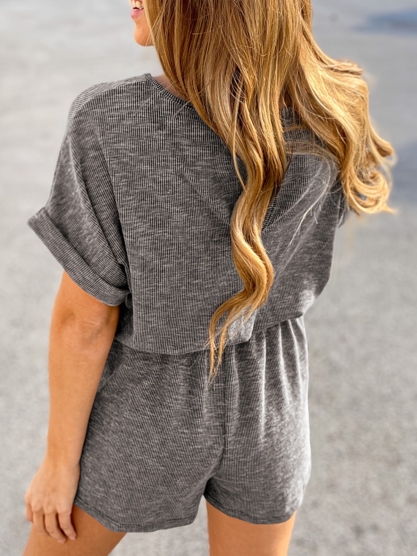 Casual Drawstring Waist Romper Jumpsuit Short Sleeve Women's Clothing