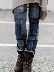 Patchwork Print Skinny Leggings High Waist Stretchy Leggings