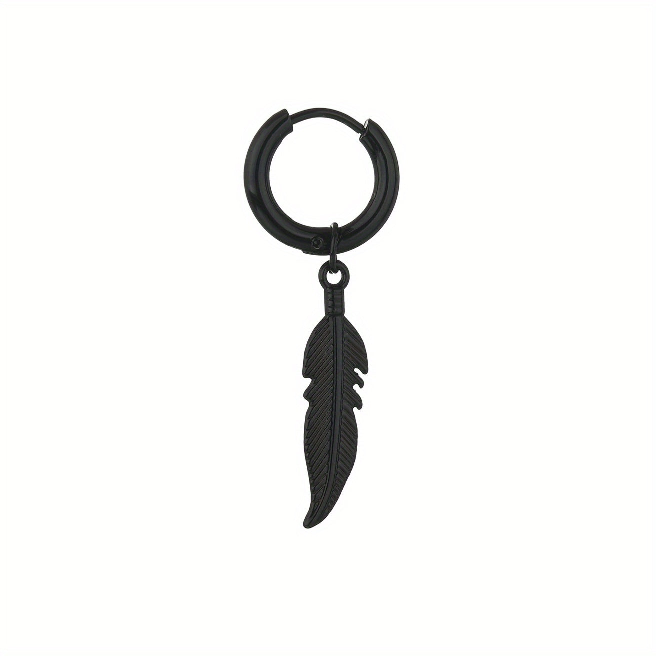 Punk Style Feather Pendant Steel Earrings