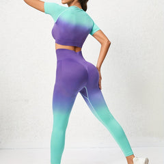 Yoga Set Crop Top & Leggings Two Tone Gradient Fitness Activewear