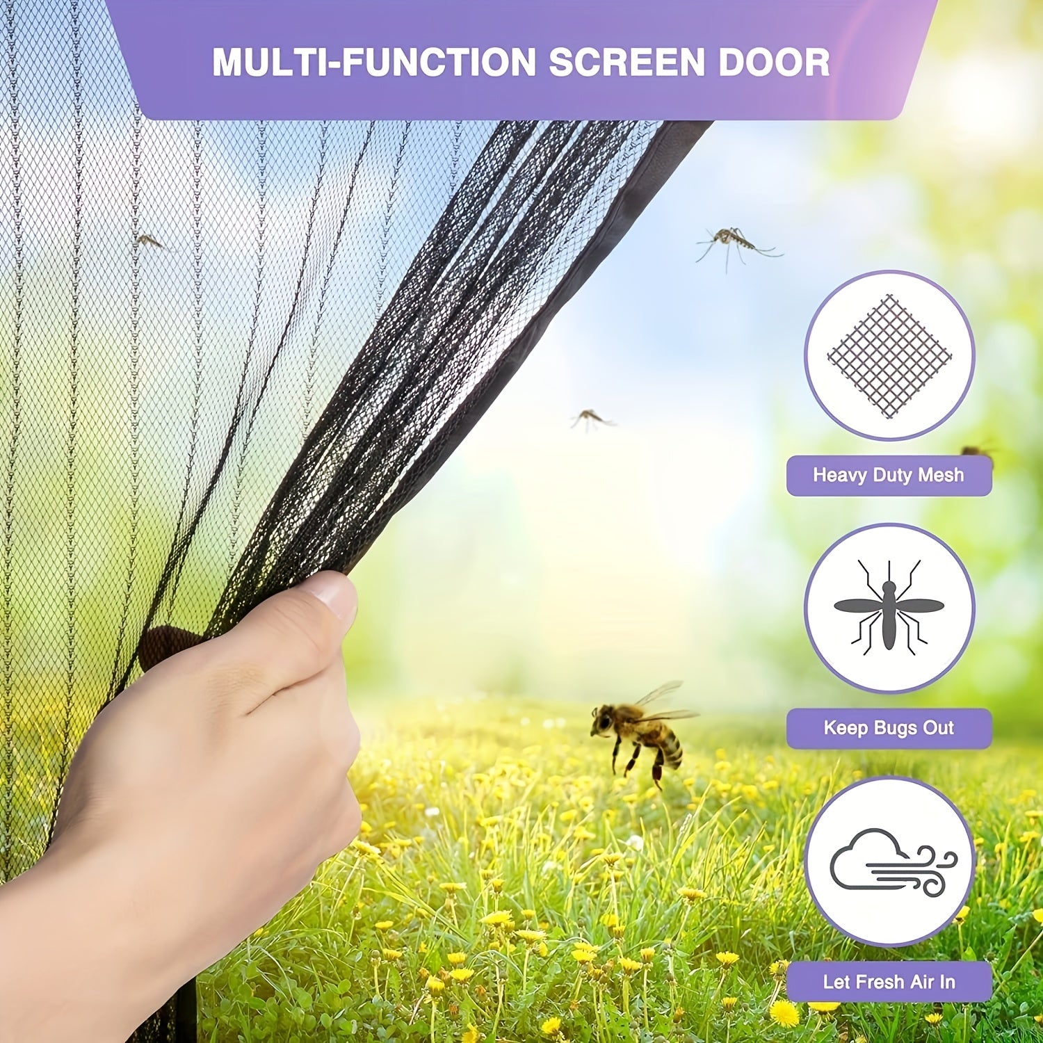 Magnetic Screen Door Self Sealing Hands Mesh Keeps Bugs Out