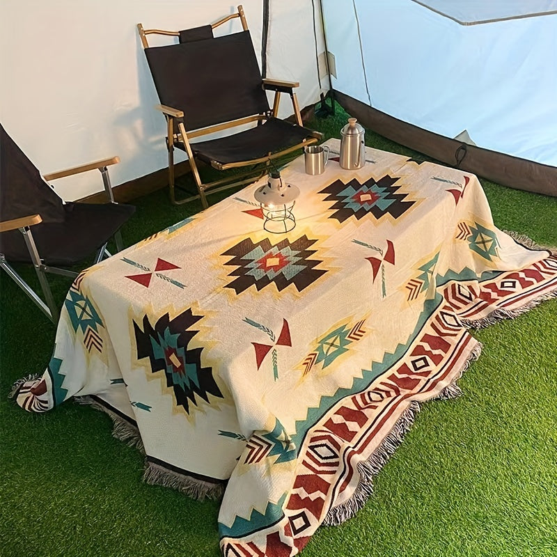 Outdoor Picnic Mat Ethnic Style Tassel Sofa Blanket for Camping Beach