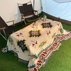 Outdoor Picnic Mat Ethnic Style Tassel Sofa Blanket for Camping Beach