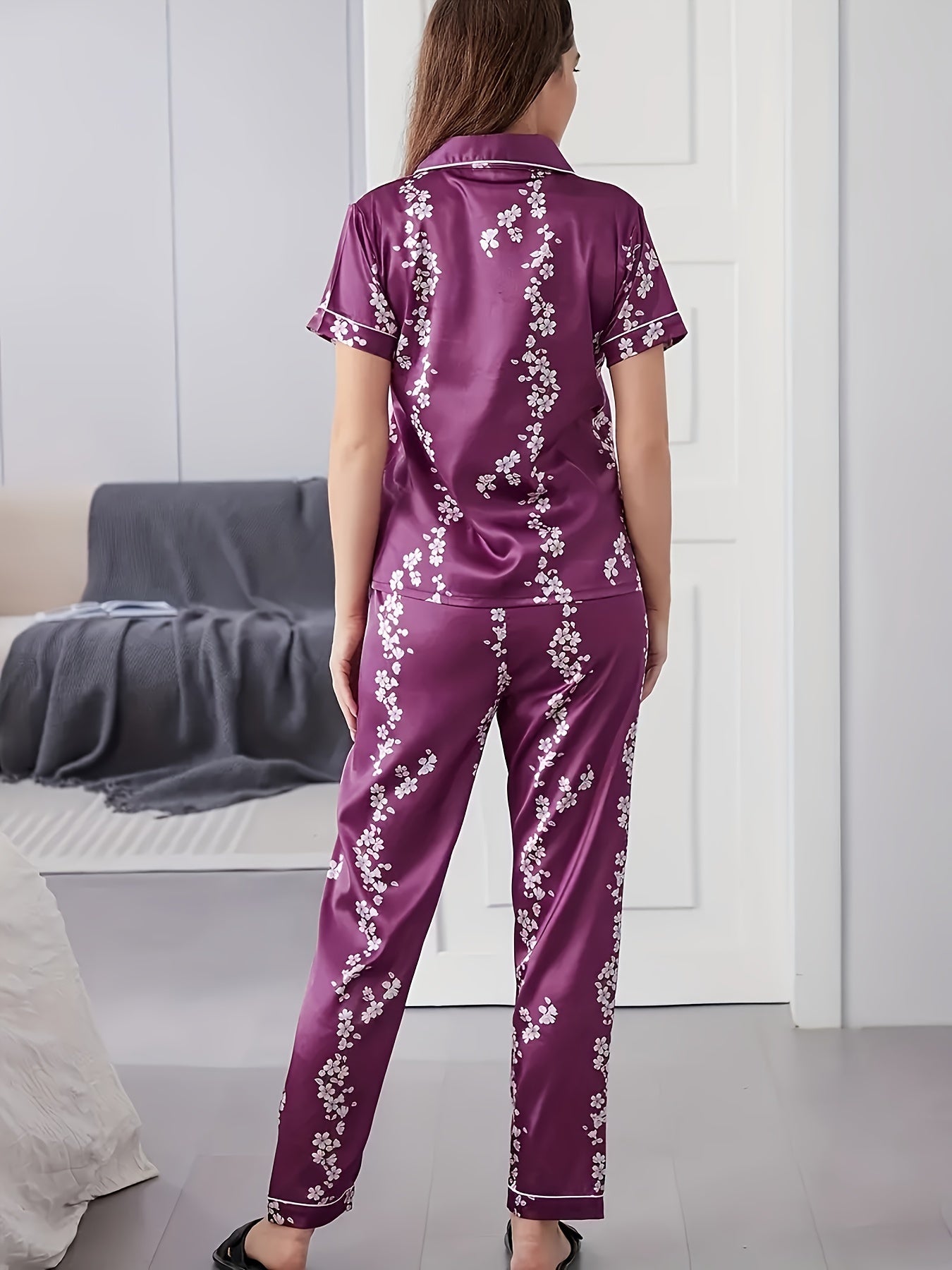 Floral Print Pajama Set Top & Pants Women's Sleepwear