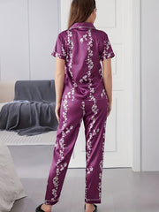 Floral Print Pajama Set Top & Pants Women's Sleepwear