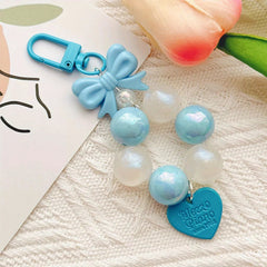 Heart Bead Keychain Butterfly Knot Pendant for Girls Bag Phone Chain
