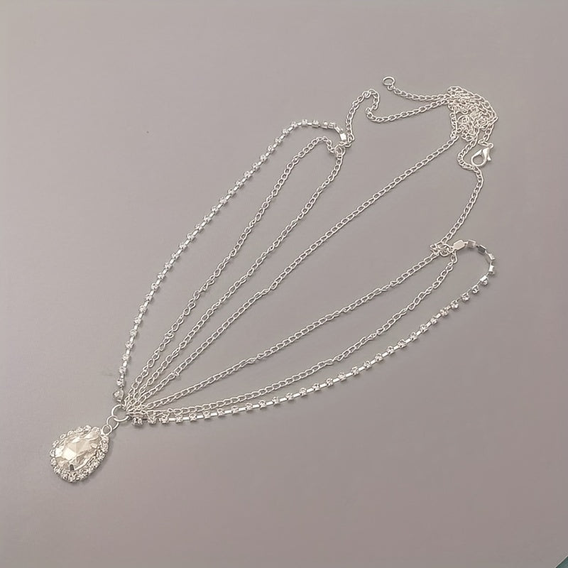Crystal Head Chain Bride Headdress Pendant Accessory for Women